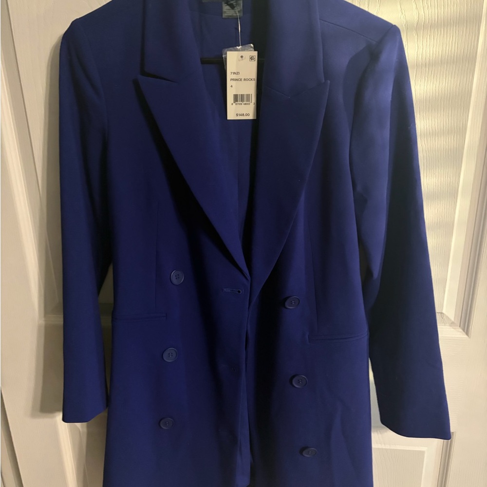 French Connection Royal Blue Double-Breasted Blazer Dress thigh high.